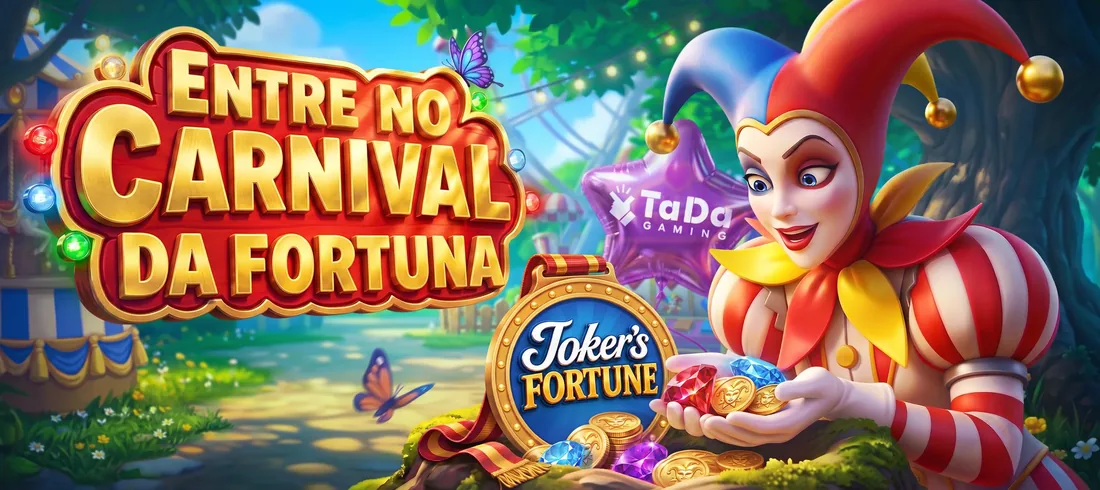 Banner do Joker’s Fortune, da TaDa Gaming, com coringa segurando moedas