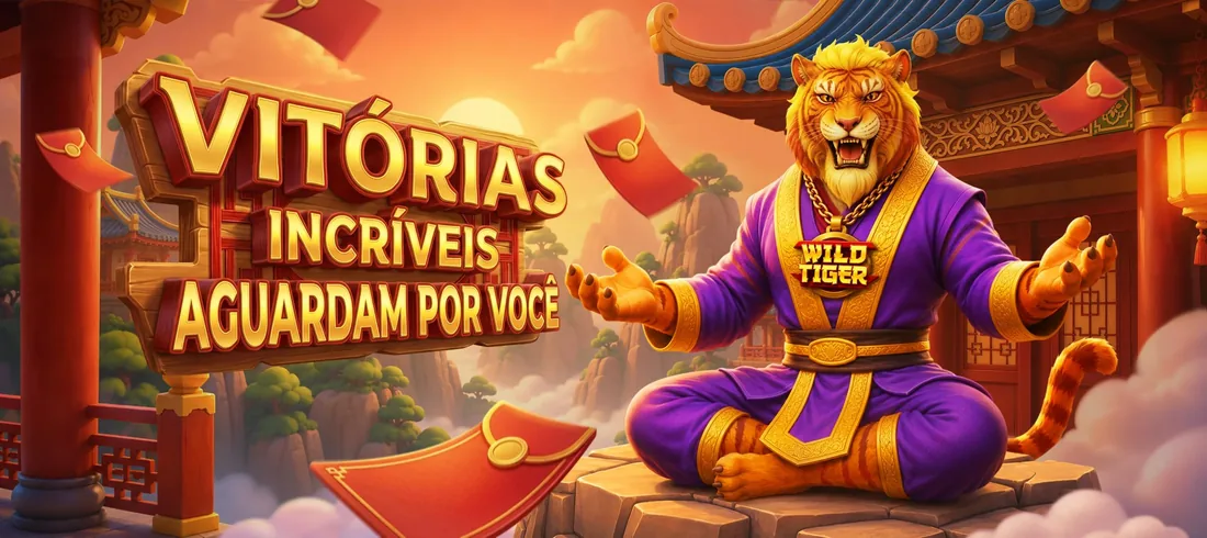 Banner do Wild Tiger na TopX: tigre de roupa roxa em templo oriental